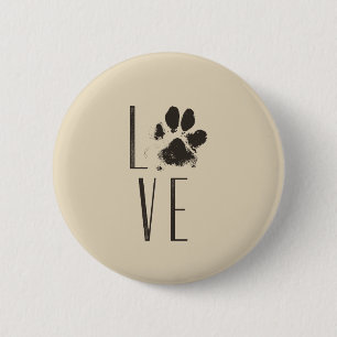 Liefde met Pet Paw Print Brown Grunge Typografie Ronde Button 5,7 Cm