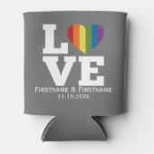 Liefde met Regenboog Hart Bruiloft Namen Data Blikjeskoeler (Voorkant)