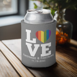 Liefde met Regenboog Hart Bruiloft Namen Data Blikjeskoeler