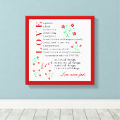 Liefde mislukt nooit | 1 Korintiërs 13 4-8 Canvas Afdruk (Insitu (Houten vloer))