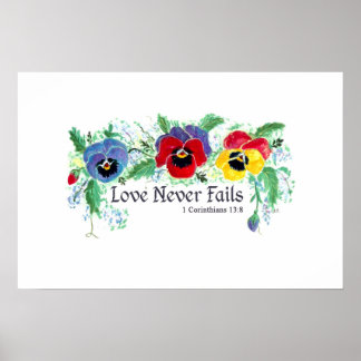 Liefde mislukt nooit (blauwe, rode en gele pansies poster