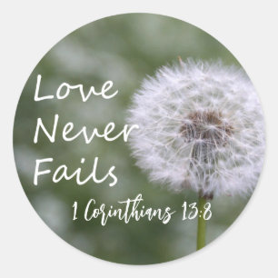 Liefde mislukt nooit Dandelion1 Corinthians 13 Ronde Sticker