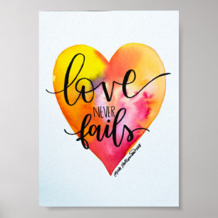 Liefde mislukt nooit - Hand lettered Waterverf Art Poster