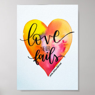 Liefde mislukt nooit - Hand lettered Waterverf Art Poster