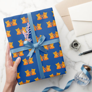 Liefde Mooie Oranje Kittens Op Blauwe Achtergrond Cadeaupapier