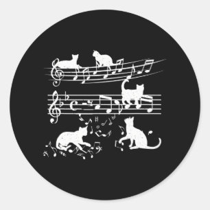 Liefde Muziek Piano Kat Spelen Op Muzieknoten Ronde Sticker
