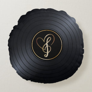 Liefde Muzieknoten Vinyl Record Rond Kussen
