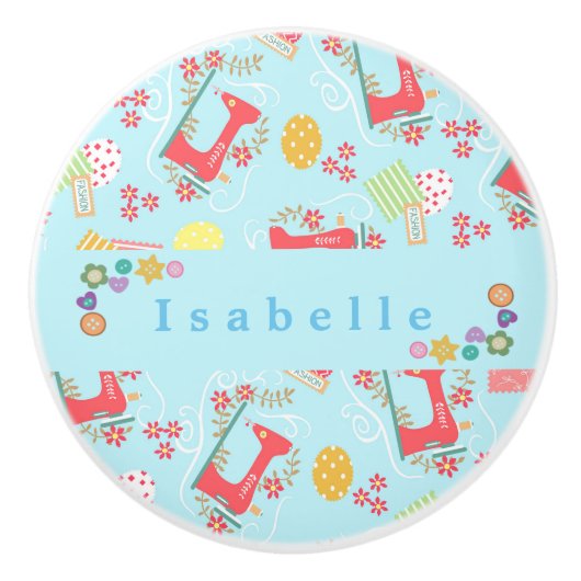 Liefde naaimachine blauw keramische knop (Voorkant)