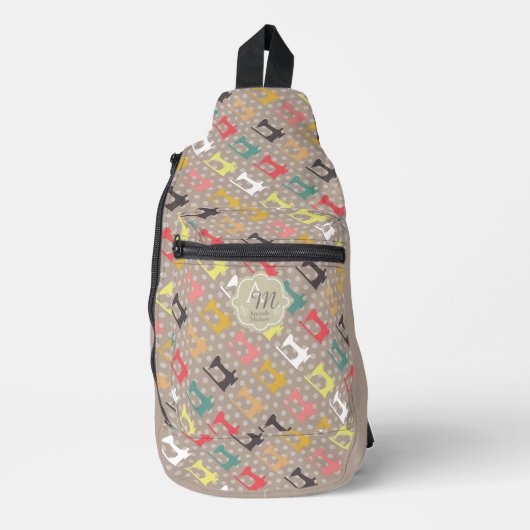 Liefde Naaimachine Monogram Bruin Sling Bag (Voorkant)