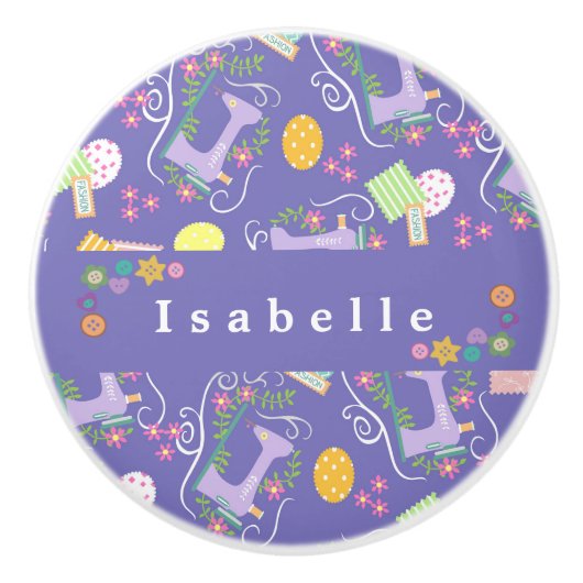 Liefde naaimachine Paars Keramische Knop (Voorkant)