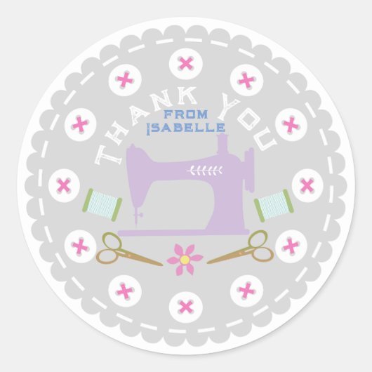 Liefde naaimachine pasta grijs ronde sticker (Voorkant)