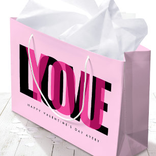 Liefde Naam Gelukkige Valentijnsdag Roze Groot Cadeauzakje