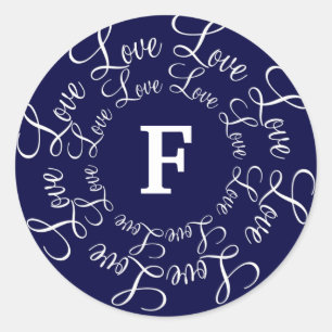 Liefde Navy Blauw Wit Monogram F-Aanpassen Ronde Sticker