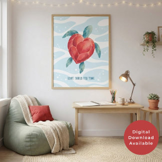Liefde Neemt Zijn Tijd Hart Zee Schildpad Valentij Poster