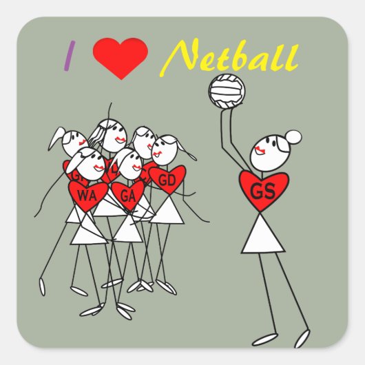 Liefde Netball Posities Stick Figures Vierkante Sticker (Voorkant)