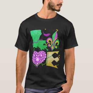 Liefde Nola Louisiana Kaart Kralen En Kroon Vette T-shirt