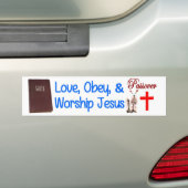 Liefde, Obey en Jezus Bumpersticker (Op auto)
