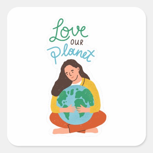 Liefde onze planeet vierkante sticker (Voorkant)