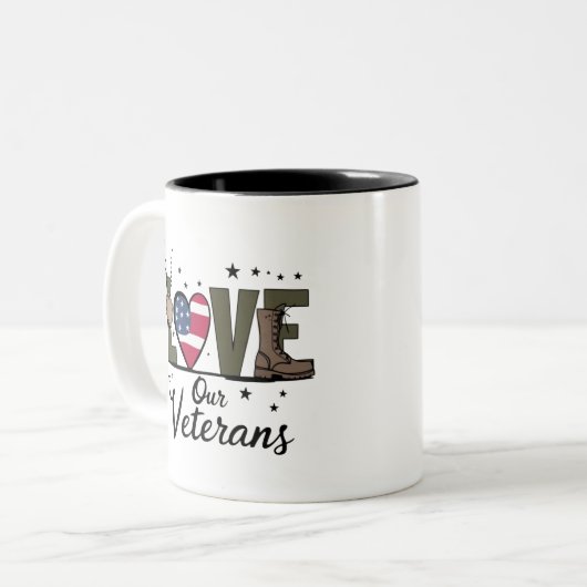 Liefde Onze Veteranen Dag Trotse Militaire Veteraa Tweekleurige Koffiemok (Voorkant links)