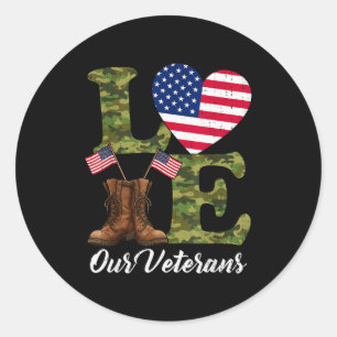 Liefde Onze Veteranen Usa Vlag Hart Patriottische  Ronde Sticker