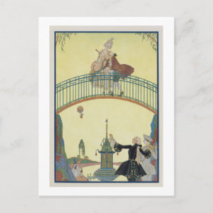 Liefde op de brug, illustratie voor 'Fetes Galant' Briefkaart