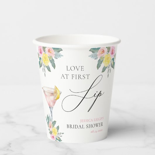 Liefde op de Eerste Slok Helder Bruids Bruiloftsco Papieren Bekers (Voorkant)
