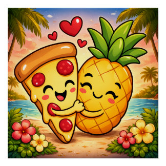 Liefde op de eerste snee - Pizza ontmoet ananas Perfect Poster