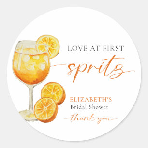 Liefde op de eerste Spritz Bruidsbruiloft Welkom C Ronde Sticker