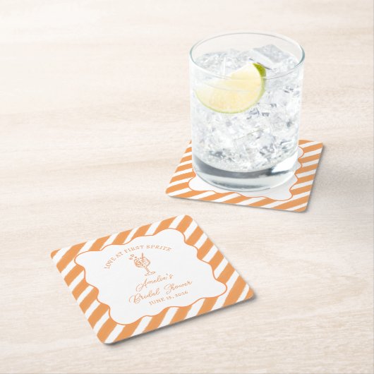 Liefde op de eerste Spritz Bruidsfeest Italiaanse Vierkante Kartonnen Onderzetter (Insitu)