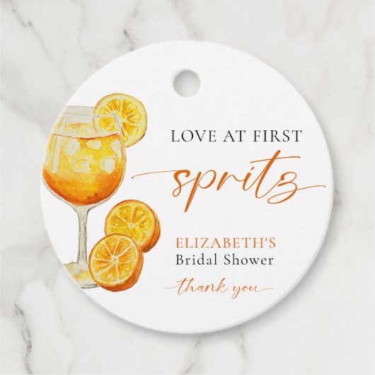 Liefde op de eerste Spritz Bruidsfeest Welkom Cust Bedankjes Labels (Voorkant)
