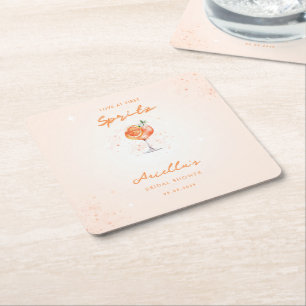 Liefde op de eerste Spritz Citrusdrank Bruiloftsfe Vierkante Kartonnen Onderzetter