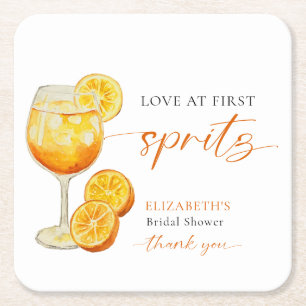 Liefde Op Het Eerste Spritz Bruidsbruiloft Aperol Vierkante Kartonnen Onderzetter
