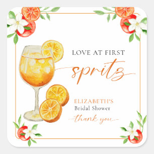 Liefde Op Het Eerste Spritz Bruidsbruiloft Aperol Vierkante Sticker