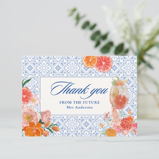 Liefde op het eerste spritz mediterraan Bruidsmeis Bedankkaart (Staand voorkant)