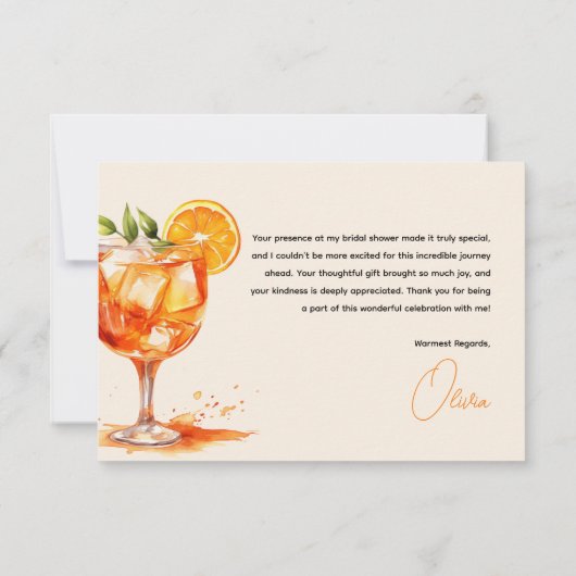 Liefde op het Eerste Spritz Sinaasappel Bruidsfees Bedankkaart (Achterkant)