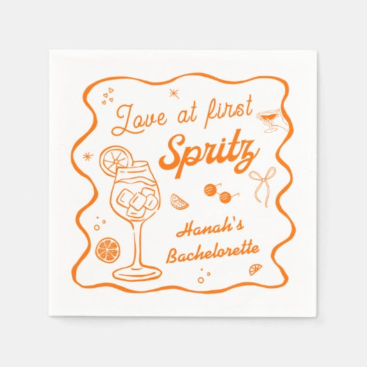 Liefde op het eerste Spritz Vrijgezellenfeestje Servet (Voorkant)