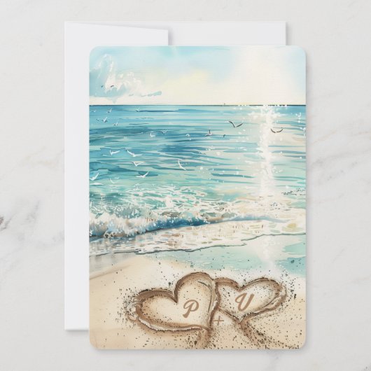 Liefde op het strand bruiloft uitnodiging (Achterkant)