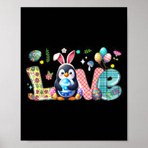 Liefde Paashaas Pinguïn Jagen Eieren Bloemen Kleur Poster