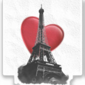 Liefde Parijs Rode Hart Eiffeltoren Sticker (Voorkant)