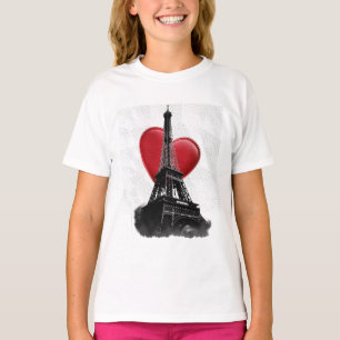 Liefde Parijs Rode Hart Eiffeltoren T-shirt