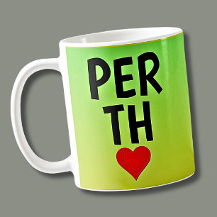 Liefde PERTH (of jouw tekst) Hart op Groen Goud Koffiemok