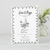 Liefde & Pizza | Whimsical  Koppel Bruiloft Kaart (Staand voorkant)