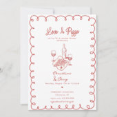 Liefde & Pizza | Whimsical Koppel Bruiloft Kaart (Voorkant)