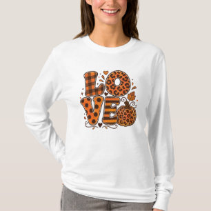 Liefde Pompoen Luipaard Geruit Stip Herfst T-shirt