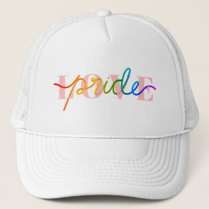 Liefde pride regenboogkleuren op roze trucker pet