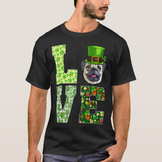 Liefde Pug St. Patrick's Dag Grappige Hond T-shirt