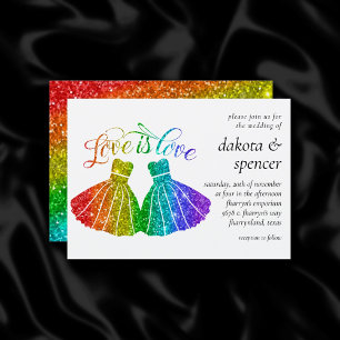 Liefde   Rainbow Glitter Lesbian Wedding Kaart