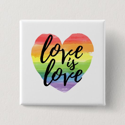 Liefde | Rainbow Waterverf Heart Vierkante Button 5,1 Cm (Voorkant)