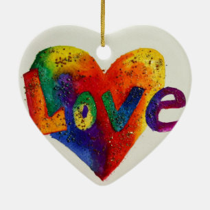 Liefde Regenboog Hart Glitter Kunst Schilderij Orn Keramisch Ornament