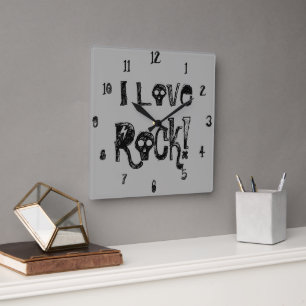 Liefde Rock Schedels Wandklok Vierkante Klok
